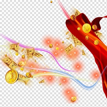 Computer graphics, Floating coins and ribbons transparent background PNG clipart
