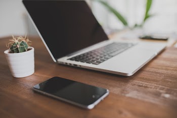 Computer, iPhone &amp; Plant