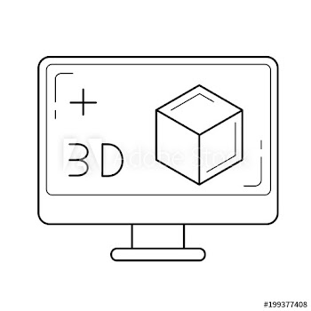 Computer monitor with 3D box vector line icon isolated on white background