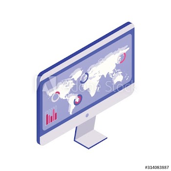 Computer with charts on display isometric illustration