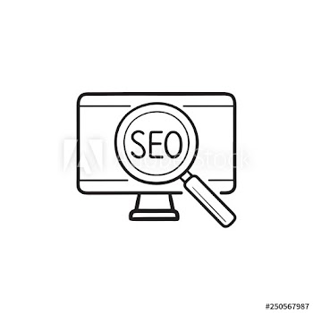 Computer with SEO hand drawn outline doodle icon