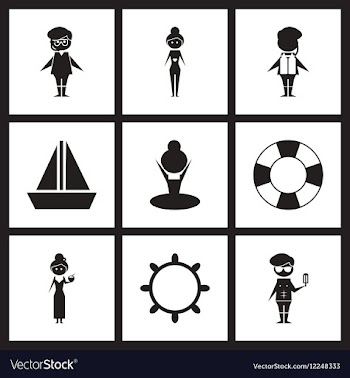 Concept flat icons in black and white marine vector image
