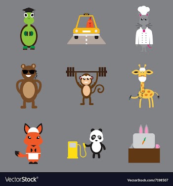 Concept flat icons on gray background animals vector image