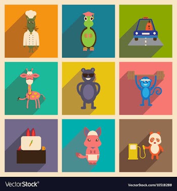 Concept flat icons with long shadow animals vector image