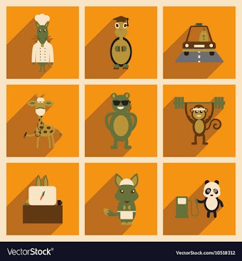 Concept flat icons with long shadow animals vector image