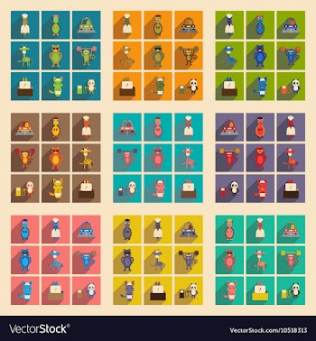 Concept flat icons with long shadow animals vector image