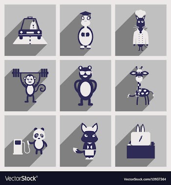 Concept flat icons with long shadow animals vector image