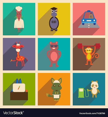 Concept flat icons with long shadow animals vector image