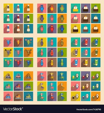 Concept flat icons with long shadow animals vector image