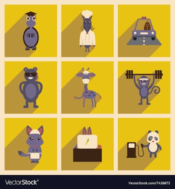 Concept flat icons with long shadow animals vector image