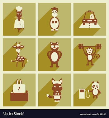 Concept flat icons with long shadow animals vector image