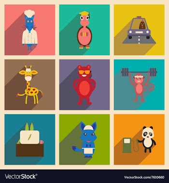 Concept flat icons with long shadow animals vector image
