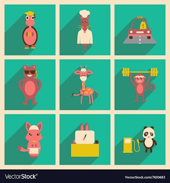 Concept flat icons with long shadow animals vector image