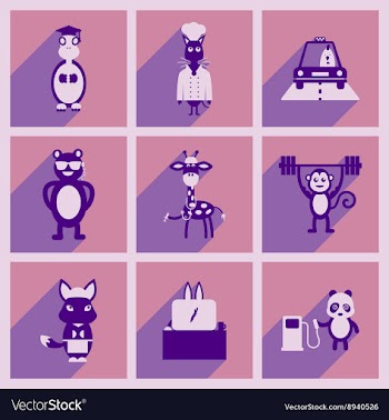 Concept flat icons with long shadow animals vector image