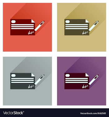 Concept flat icons with long shadow bank check vector image