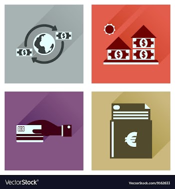 Concept flat icons with long shadow banking vector image