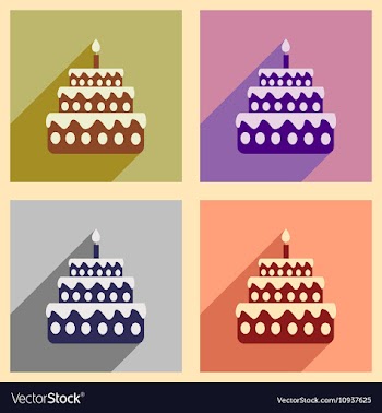 Concept flat icons with long shadow birthday cake vector image