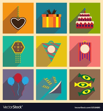 Concept flat icons with long shadow celebration vector image