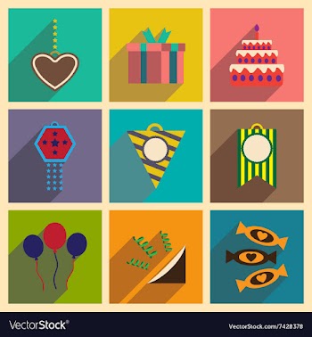 Concept flat icons with long shadow celebration vector image