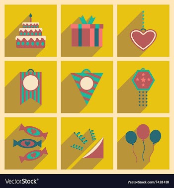 Concept flat icons with long shadow celebration vector image