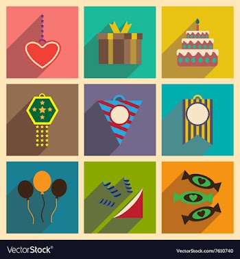 Concept flat icons with long shadow celebration vector image