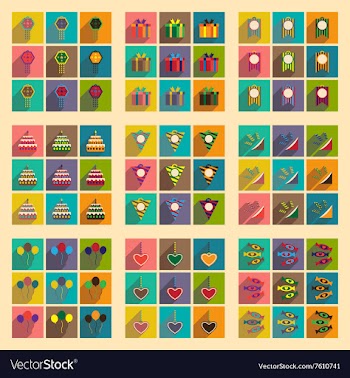 Concept flat icons with long shadow celebration vector image