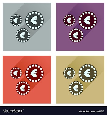 Concept flat icons with long shadow Euro coins vector image