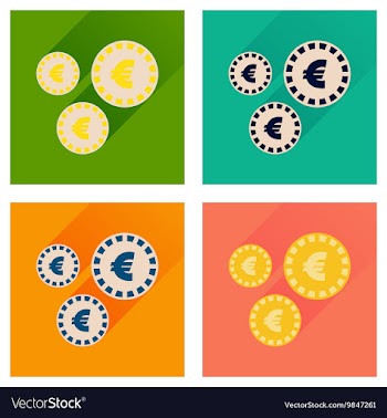Concept flat icons with long shadow Euro coins vector image