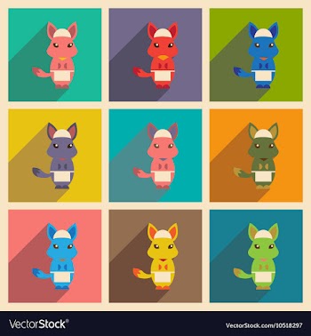 Concept flat icons with long shadow fox cartoon vector image