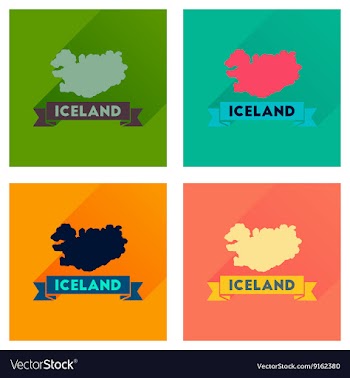 Concept flat icons with long shadow Iceland map vector image