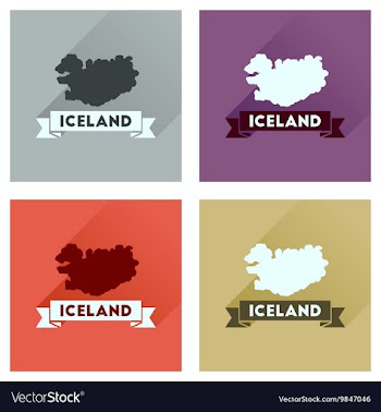 Concept flat icons with long shadow Iceland map vector image
