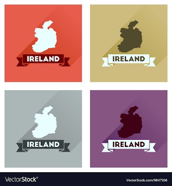 Concept flat icons with long shadow Ireland map vector image