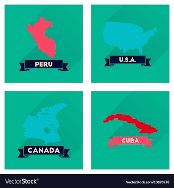 Concept flat icons with long shadow maps countries vector image
