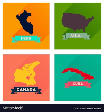 Concept flat icons with long shadow maps countries vector image