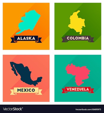 Concept flat icons with long shadow maps countries vector image