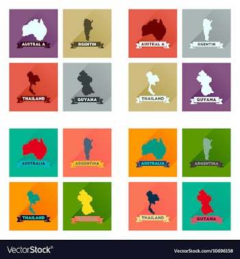 Concept flat icons with long shadow maps countries vector image