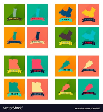 Concept flat icons with long shadow maps countries vector image