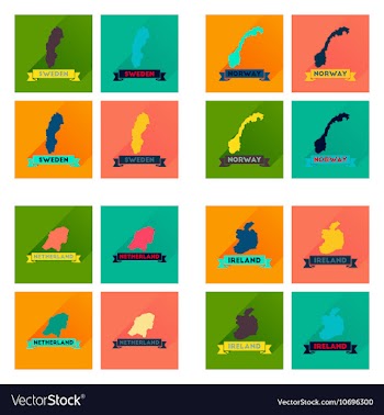 Concept flat icons with long shadow maps countries vector image
