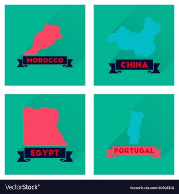 Concept flat icons with long shadow maps countries vector image