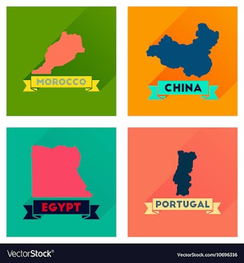 Concept flat icons with long shadow maps countries vector image