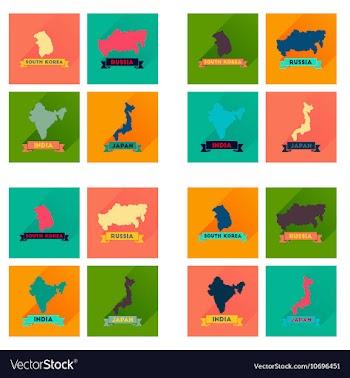 Concept flat icons with long shadow maps countries vector image