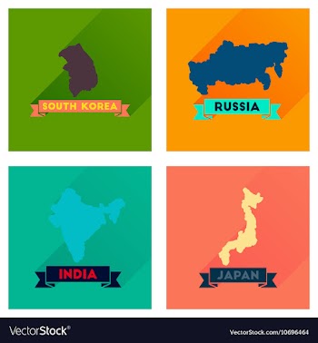 Concept flat icons with long shadow maps countries vector image