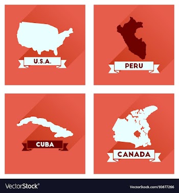 Concept flat icons with long shadow maps countries vector image