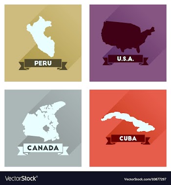 Concept flat icons with long shadow maps countries vector image