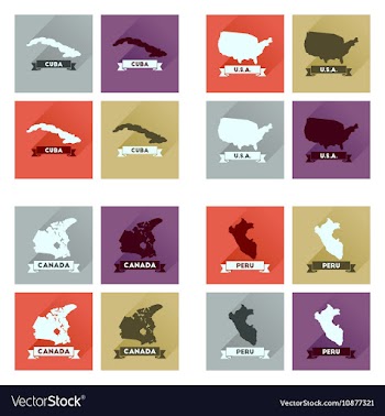 Concept flat icons with long shadow maps countries vector image