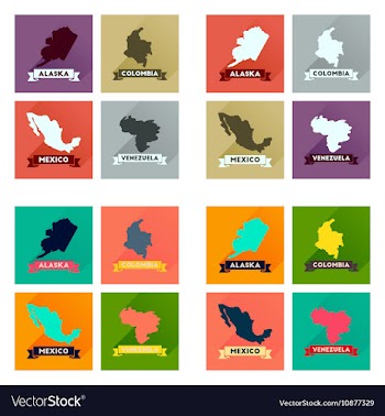 Concept flat icons with long shadow maps countries vector image