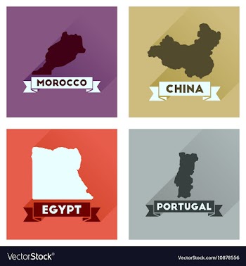 Concept flat icons with long shadow maps countries vector image