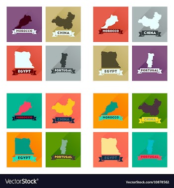 Concept flat icons with long shadow maps countries vector image