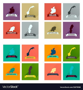 Concept flat icons with long shadow maps countries vector image