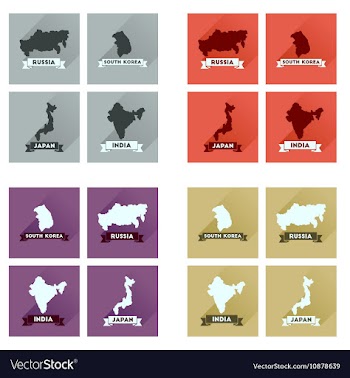 Concept flat icons with long shadow maps countries vector image